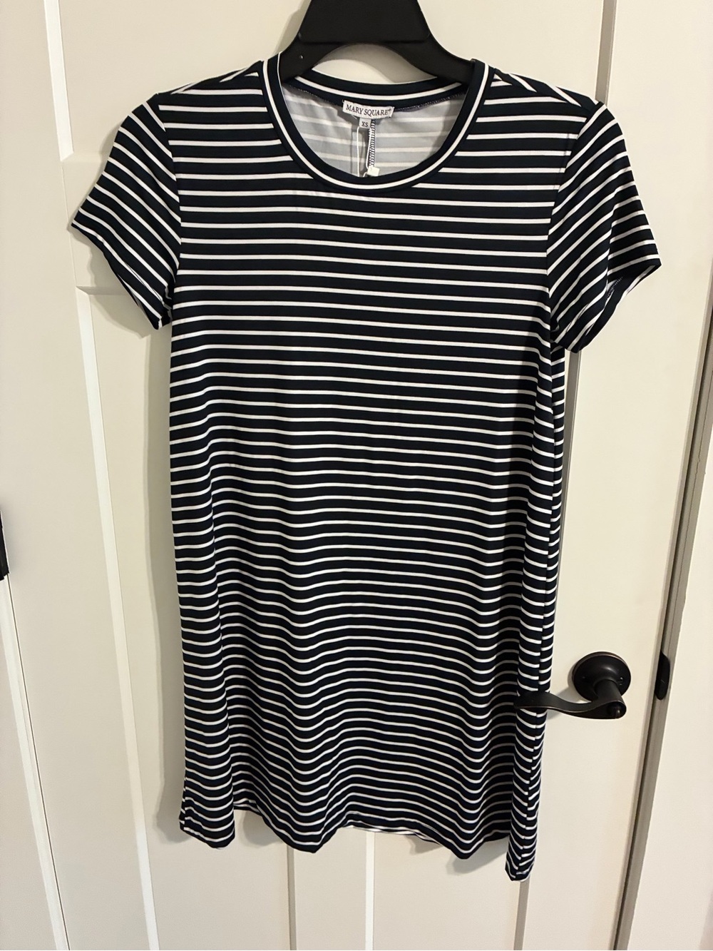 Mary Square Black & White Striped Mini Dress
